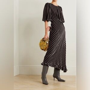 Saloni Vida asymmetric striped velvet-jacquard midi dress size US 14.